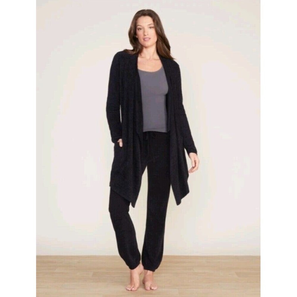 Barefoot Dreams Black Draped Open-Front Cardigan